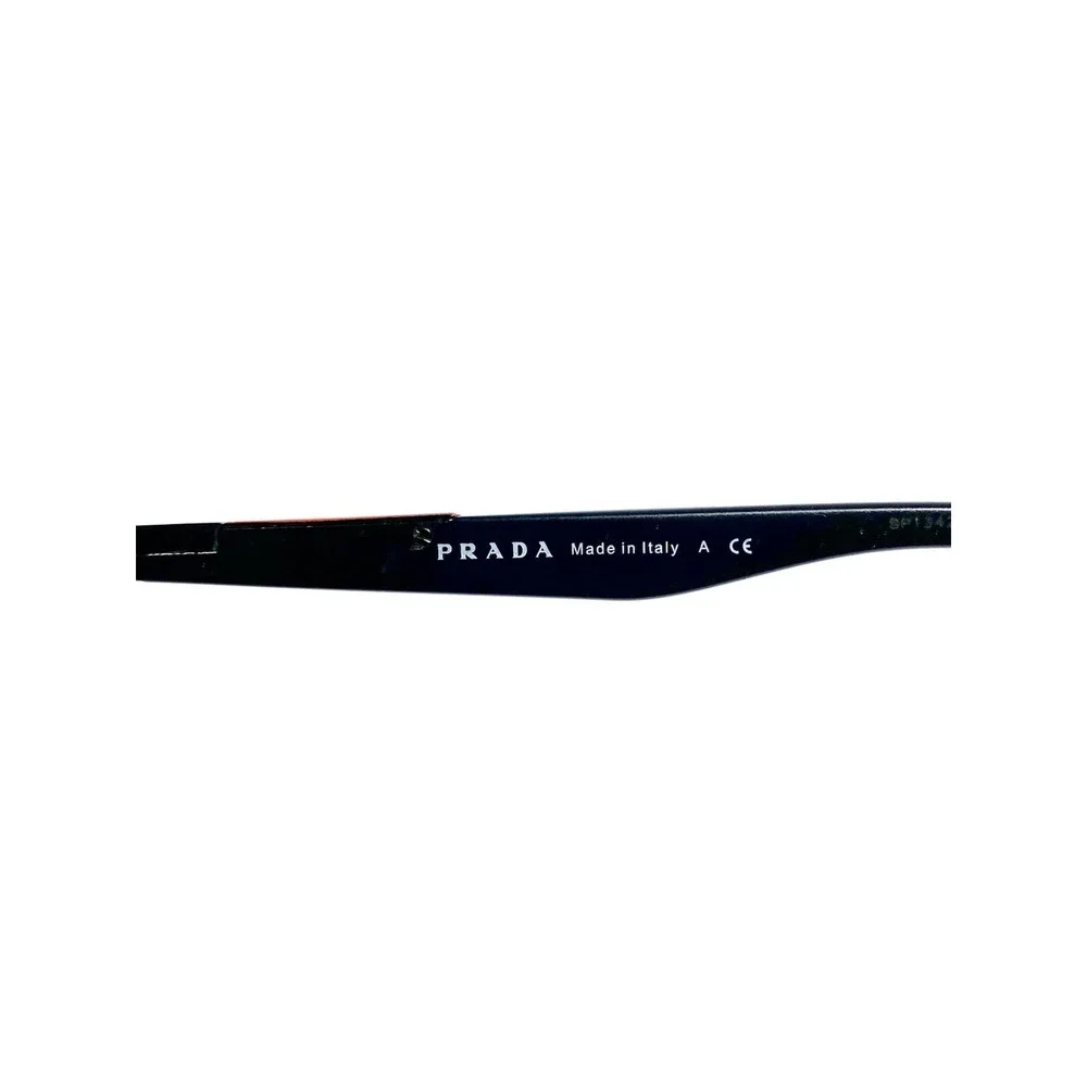 Prada Men Black Rectangular Glasses Red Accent Temples Italy 52 16 140